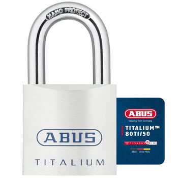 Замок навісний ABUS Titalium 80TI/50 gl.-8012 однаковий ключ для підвалу, з легким та міцним корпусом зі спеціального алюмінію рівень безпеки ABUS 8 сріблястий, 50 мм