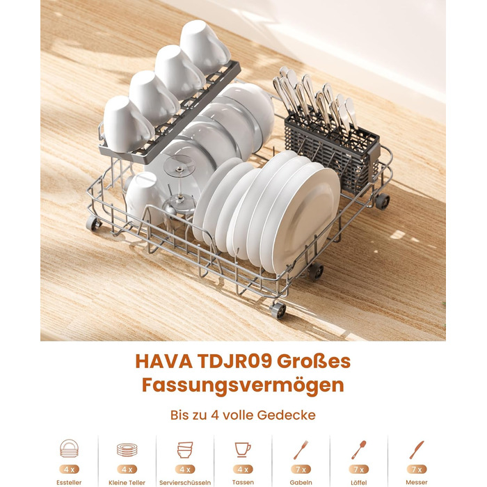 Настільна посудомийна машина з 8 програмами, блокуванням від дітей і відкладеним стартом