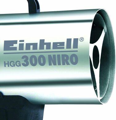 Генератор гарячого повітря Einhell HGG 300 Niro (30 кВт, робочий тиск 1,5 бар, об&39ємний потік повітря 500 м/год, п&39єзозапалювання, захист від зворотного полум&39я, турбовентилятор), сріблястий, чорний
