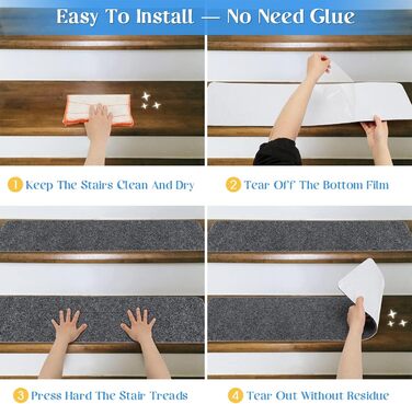 Килимки для сходів RIOLAND 20,3 x 76,2 см (35,6 см) з нековзним покриттям запобігають ковзанню для людей похилого віку, дітей та домашніх тварин, сіро-білі