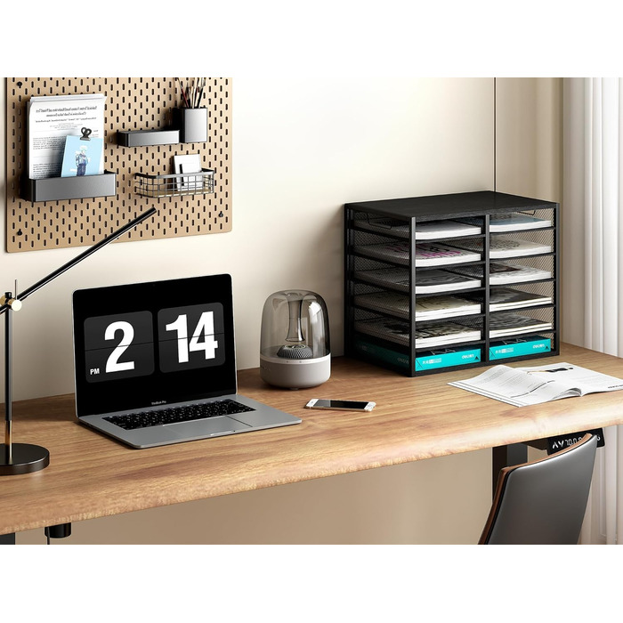 Органайзер для офісного столу EasyPAG з 12 кишеньками, металевий та дерев&39яний, формату А4, тримач для документів, лоток для файлів, тримач для журналів, лоток для листів, органайзер для паперових журналів, чорний, 12 кишень (6x2)