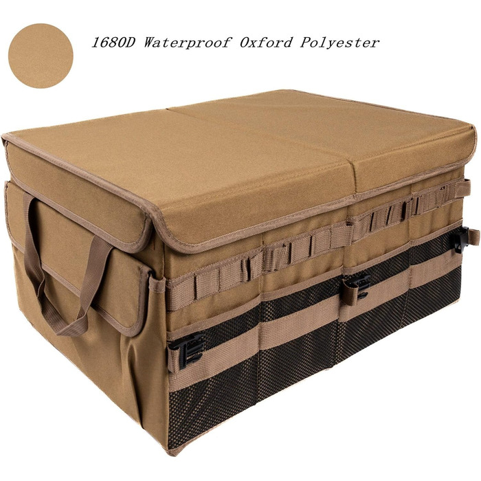 Органайзер для багажника, похідний, для перевезення вантажу та інструментів, посуду для кемпінгу, коробка, коричневий, великий, 600D водонепроникний Oxford поліестер, 4 відділення з ручкою