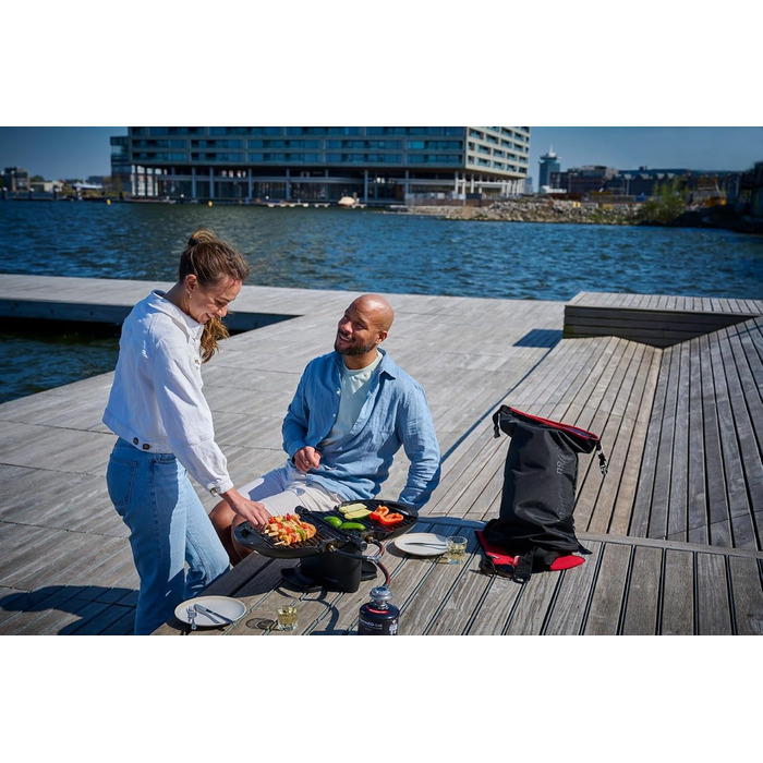 Кемпінговий гриль NOMADIQ Настільний гриль Компактний 2 конфорки Газовий гриль для кемпінгу Газовий гриль для балкону, автофургона Гриль-плита, портативна, для вулиці, барбекю, вулична плита, чорний колір