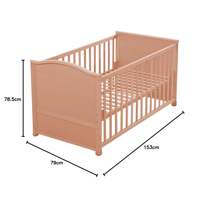 Дитяче ліжко roba, що трансформується, 70x140 см, натуральне, регульоване по висоті, зі знімними поручнями, трансформується в дитяче ліжко, бежевий колір, 153Д x 79Ш x 78,5В см