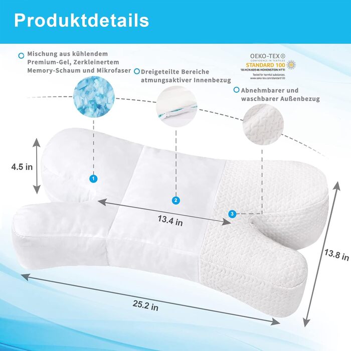 Подушка проти зморшок, подушка для сну на боці, подушка з піни з ефектом пам&39яті, ергономічна подушка для шиї, подушка для сну на спині та животі, подушка для підтримки шиї Біла Звичайний білий стиль