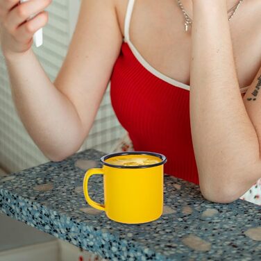 Набір з 4 емальованих кухлів для пиття BESPORTBLE, ретро емальовані кавові кухлі з нековзною ручкою, легкі та міцні для подорожей, офісу та дому