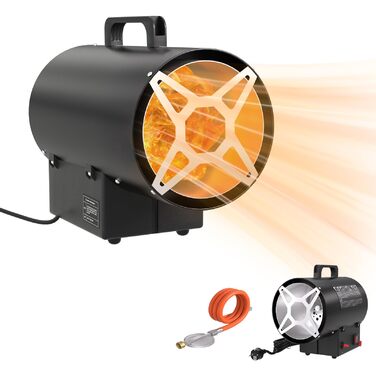 Газовий пропановий обігрівач, 15 кВт, портативний газовий обігрівач з п&39єзорозпалом, професійний повітродув гарячого повітря (клас захисту IPX4) для будівельних майданчиків, майстерень, гаражів та складів