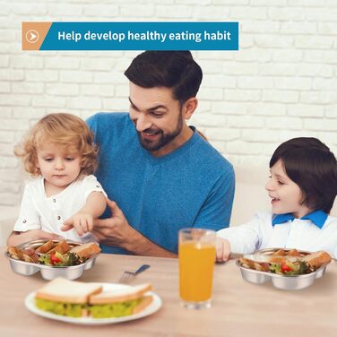 Набір з 3 нержавіючих тарілок з розділеннями та кришками, маленькі 3-секційні підноси для їжі, порційний контроль для дієти, шкільних обідів, домашньої їжі, пікніків та походів