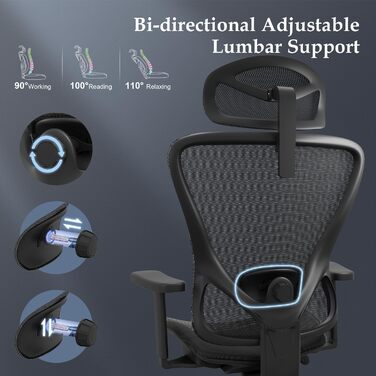 Ергономічний офісний стілець Devoko з ультрам'якими 3D-підлокітниками, регульованою поперековою опорою, стілець для письмового сто