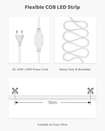 Світлодіодна стрічка ALITOVE COB 230 В пряме підключення 5 М холодна біла 6000K гнучка світлодіодна стрічка зовнішня водонепроникна для освітлення своїми руками та прикраси будинку
