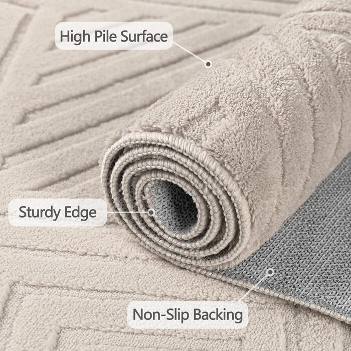 Килим Capsulepad для передпокою 80x200 см бежевий, сучасний миючийся кухонний килимок, 3D геометрія, високий низький ефект, нековзні килимки, м&39які килими для вітальні, спальні, бежевий 80 x 200 см (прямокутний)