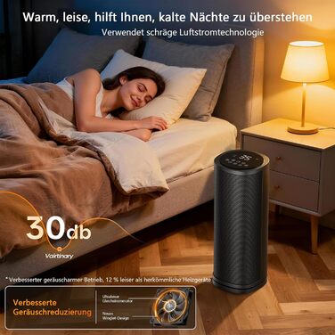 Енергозберігаючий вентилятор-обігрівач потужністю 1800 Вт з пультом дистанційного керування, керамічний вентилятор-обігрівач PTC 41 см, тихий, коливальний електричний обігрівач 70, 12-годинний таймер та захист від перегріву, для спальні, дому, чорний