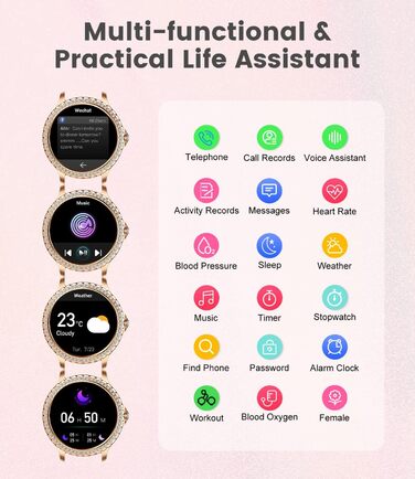 Для Android iOS Smart Watch Women 100 Sports Activity Tracker 1.32" HD Touch Screen Heart Rate Sleep Monitor Diamond Rose Gold Steel Women Smartwatch BW1845D-A
