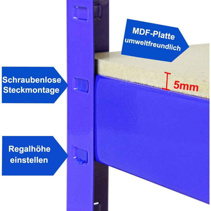 Міцний металевий стелаж 5 полиць з МДФ Вантажопідйомність до 875 кг 180 x 90 x 40 см (В x Ш x Г) Стелаж для гаража/майстерні, синій 180 x 90 x 40 см (В x Ш x Г)