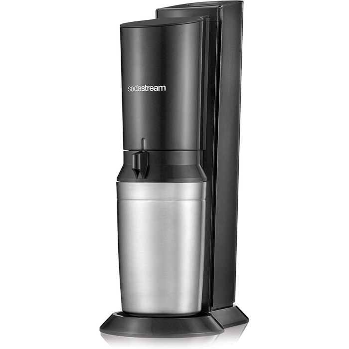 Зі скляною пляшкою для газованої води, яку можна мити в посудомийній машині, включаючи 1 циліндр і 1 скляний графин 0,6 л Колір титан/срібло, матова сталь, титан/срібло 130 см З 1 графином, 2.0