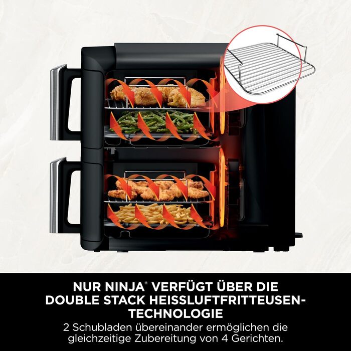 Аерофритюрниця Ninja Double Stack, 7,6 л, на 6 порцій, чорна