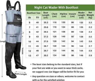 Вейдерси Night Cat для чоловіків та жінок, водонепроникні та дихаючі вейдерси для перехресного плавання, сині, UK 10/EU 44