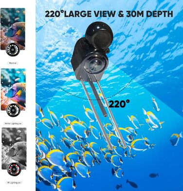 Ехолот, камера для підводної риболовлі з IPS-дисплеєм, ширококутним кутом нічного бачення 220, водонепроникний ехолот IP67, ідеально підходить для морської, річкової та підлідної риболовлі.