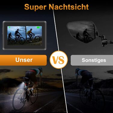 Камера заднього виду для велосипедів, дзеркало заднього виду для велосипеда з кутом огляду 110 та 4,3-дюймовим AHD-монітором, поворотне кріплення на 360 з нічним баченням для гірських велосипедів, електровелосипедів, керма, шосейних велосипедів