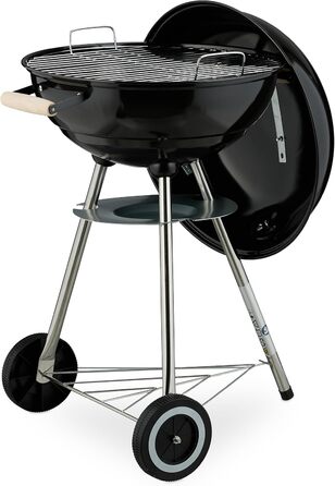 Вугільний гриль-мангал, Ø 44 см, решітка для грилю, для вулиці, з колесами та ніжками, з піддоном для попелу, коптильня, чорний