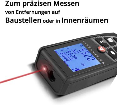 Лазерний далекомір STAHLWERK LE-100 ST до 100 м Лазерний далекомір з РК-дисплеєм з підсвічуванням, вимірювач відстані та дальності для точного вимірювання відстані