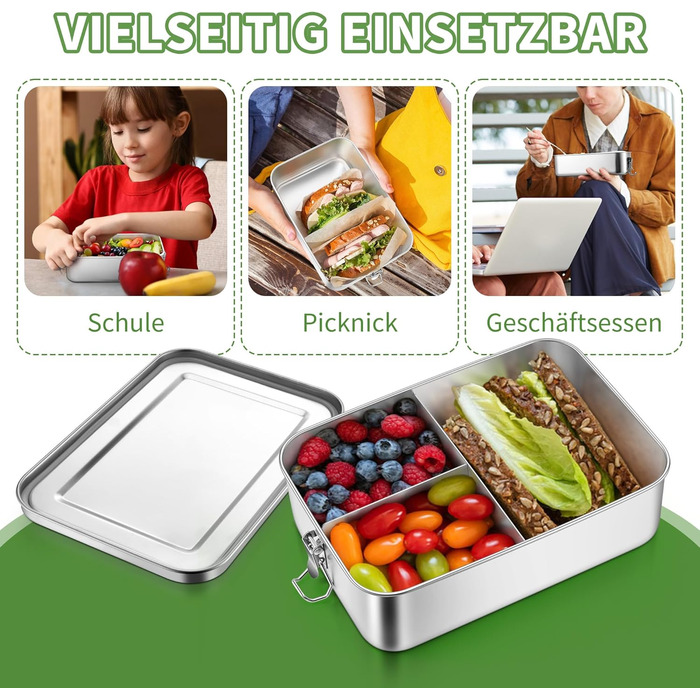 Ланчбокс Homikit з роздільниками, нержавіюча сталь, 850 мл. Бенто-бокс з сумкою для дітей та дорослих, контейнер для обіду з виймаються перегородками та герметичною кришкою з силіконовим ущільнювачем.