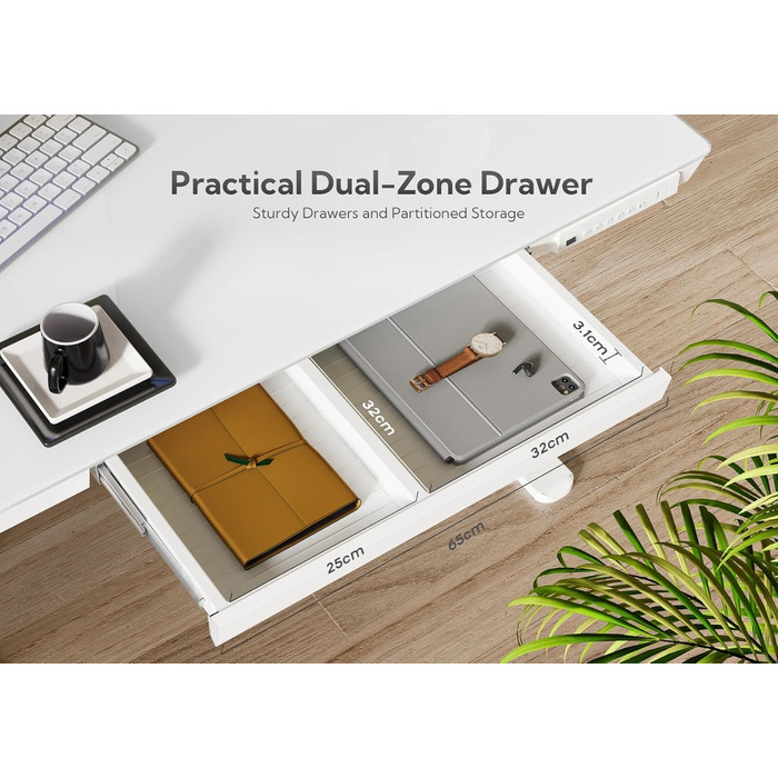 Стіл Claiks Glass з регульованою висотою 120x60 см, електричний, з можливістю сидіти/стояти, з міцною скляною стільницею, тихий двигун, для домашнього офісу та офісу, ергономічний дизайн для здорової роботи (білий) 120 x 60 см, білий