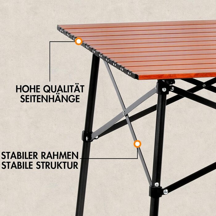 Складаний кемпінговий стіл PORTAL з алюмінієвою стільницею, вантажопідйомність 80 кг, з сумкою для перенесення для пікніків, барбекю, саду, балкону, коричневий