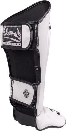 ВИДОВІВ ЗБРОЇ Щитки для гомілок Unlimited 2.0, біло-чорні, для тренувань та змагань, високоякісна синтетична шкіра та ідеальна амортизація, муай-тай, K1, MMA, карате та кікбоксинг, 8