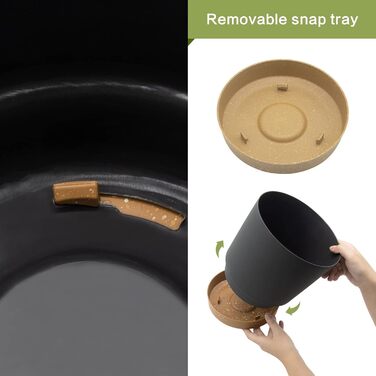 Квіткові горщики QCQHDU, 2 шт., 30,5 см, Квіткові горщики для кімнатних рослин з дренажними отворами та знімною основою, Сучасні декоративні блюдця для садових кашпо (темно-сірі, 30,5 см)