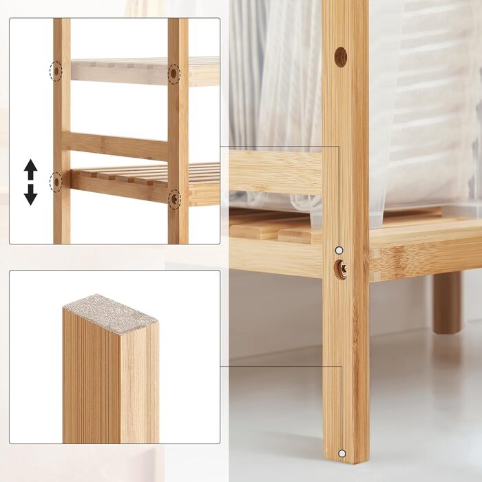 Бамбукова полиця SONGMICS, кухонна полиця, полиця для ванної кімнати, книжкова полиця, окремостояча полиця з 3 полицями, 31,5 x 45 x 80 см, для ванної кімнати, кухні, вітальні, спальні, балкону, натуральний колір BCB073N01 натуральний колір 3 рівні (80В с