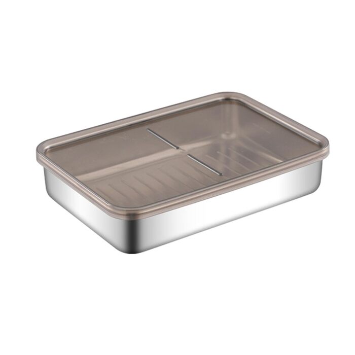 Контейнер для зберігання бекону з нержавіючої сталі піддон, коробка для збереження м'яса Рішення для зберігання жиру, підставка з піднятим дном, кухонний контейнер для зберігання бекону в домашніх умовах, набір 2 (19.5*14*4 см)