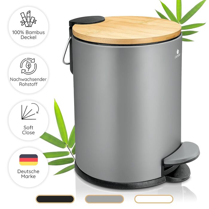 Маленький сміттєвий бак Ванна кімната сіра - Косметичне відро 3 л бамбукове нековзне - педальне відро для сміття Ванна кімната з н