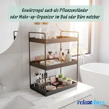 Стійка для спецій Relaxdays, 3 яруси, компактна, кухонний органайзер, висота та ширина 44 x 26 x 18 см, органайзер для ванної кімнати, металева, чорна