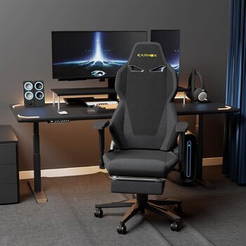 Ергономічне ігрове крісло, офісне крісло з високою спинкою, поперековою опорою та підголівником, ігрове крісло в тканинному стилі в гоночному стилі, кут нахилу 155 та поворот на 360, ПК-крісло для дорослих, вантажопідйомність до 136 кг, темно-сірий чорний