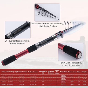 Набір для риболовлі Goture з 2 телескопічними вудками, 1,8 м/2,1 м/2,4 м/2,7 м Повний набір вудок 2 котушки для спінінгу 5,21, набір рибальських інструментів, коробка для приманок та сумка для перенесення для солоної/прісної води, подорожей подарунок для 