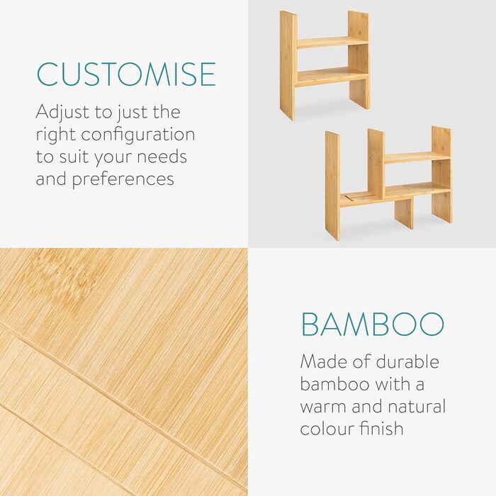 Бамбуковий органайзер для столу Navaris 515,5x40 - Регульована система зберігання на полицях - Кутова полиця для кухні, офісу, ванної кімнати, світло-коричневий