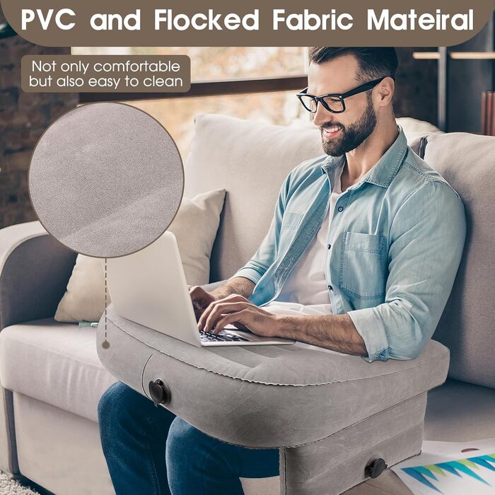 Надувна подушка для читання, ПВХ подушка для читання для ігор, портативна подушка-підлокітник з 3 отворами для накачування для гри та перегляду телевізора, 80 x 59 x 37 см