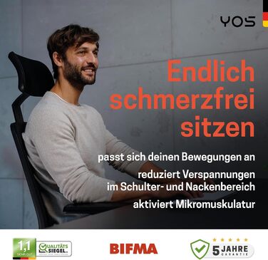 Ергономічне офісне крісло для людей з болями в спині Сітчаста спинка з поперековою опорою Підголівник для людей з болем у шиї Зроблено в Німеччині Офісне крісло 150 кг (Сучасне) Чорний Сучасний, 5