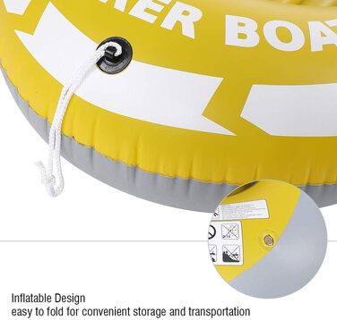 Надувний каяк для 2 осіб, Надувний каяк з ПВХ, Надувний човен для 1 особи для риболовлі та дрифт-дайвінгу (жовтий)