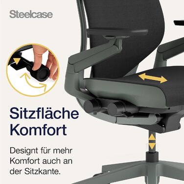 Ергономічне офісне крісло Steelcase Gesture з підлокітниками на 360, 3D-функцією поперекової підтримки з динамічною спинкою, регульованим підголівником, чорний онікс, 66 x 62,5 x 107 см, чорний онікс з підголівником