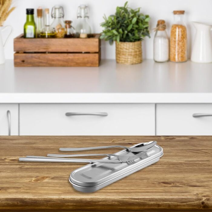 Набір столових приборів з нержавіючої сталі для подорожей з коробкою виделка, ложка, палички для їжі - для офісу, кемпінгу, пікніка та використання на природі