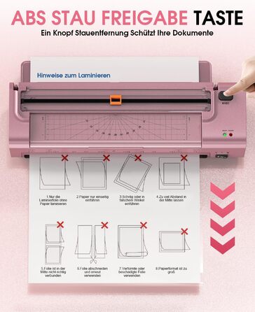 Дюймовий ламінатор A3/A4 з 20 пакетами для ламінування, гарячий та холодний ламінатор, ABS-пластик із захистом від застрягання, 10-в-1 ламінатор з різаком, тримером та закруглювачем кутів для офісу, школи та дому (шовково-червоно-сріблястий), 13-
