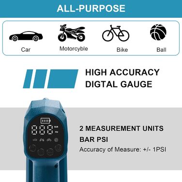 Акумуляторний компресор QUPERR для акумулятора Makita 18 В, електричний акумуляторний повітряний компресор 10,34 бар / акумуляторн