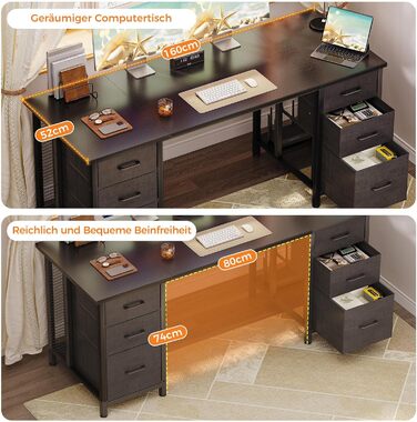 Комп&39ютерний стіл Coleshome з 6 шухлядами, 160x52 см, ПК стіл з полицями для домашнього офісу, чорний Чорний 160x52 см