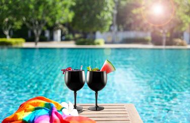 Преміум пластик небиткий багаторазовий 45cl, 4 шт. и 4 Count (Pack of 1) Стакани для коктейлів Balloon Gin Glasses Black