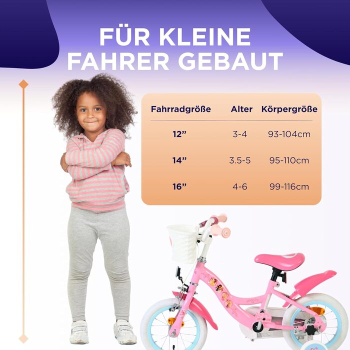 Дитячий велосипед Volare Disney Princess 12 дюймів рожевий з додатковими колесами та кошиком