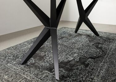 Обідній стіл з масиву дерева Swiss Edge 08 виготовлений з акації - сірий, лакований ніжки матово-чорного кольору 140x90 см обідній стіл з масиву дерева, 24.DE