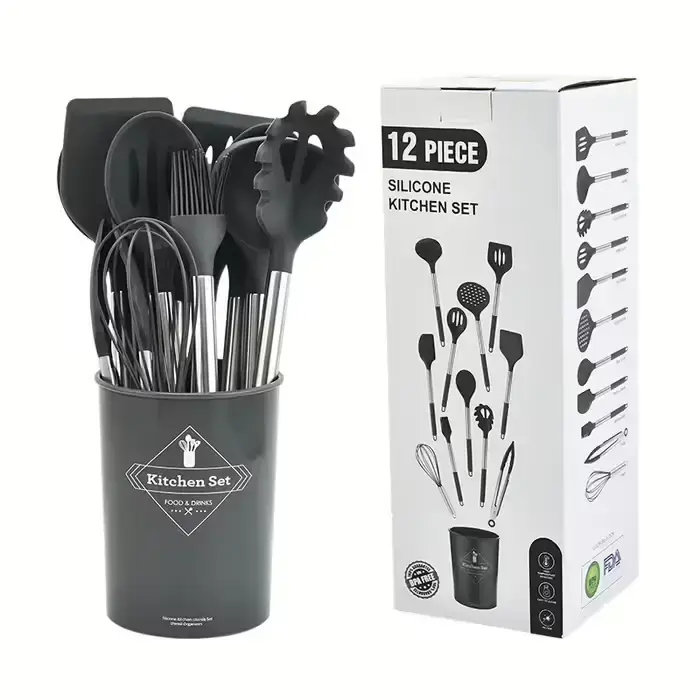 Силіконовий набір кухонного приладдя Vialex B09V7MPSPZ, 12 предметів, сірий