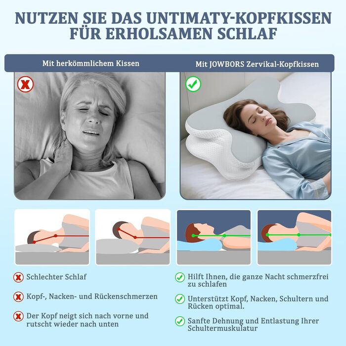 Подушка для шиї - Ортопедична подушка з піни з ефектом пам&39яті, ергономічна подушка для полегшення болю в шиї для сну на боці, спині та животі з чохлом з крижаного шовку (сіра)